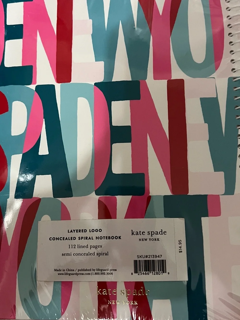 kate spade Spiral Notebook in Teal, Pink & Red Graphic Cover